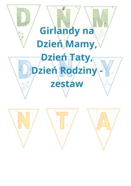 Zestaw - trzy girlandy na Dzień Mamy, Dzień Taty, Dzień rodziny - minimalistyczne i estetyczne
