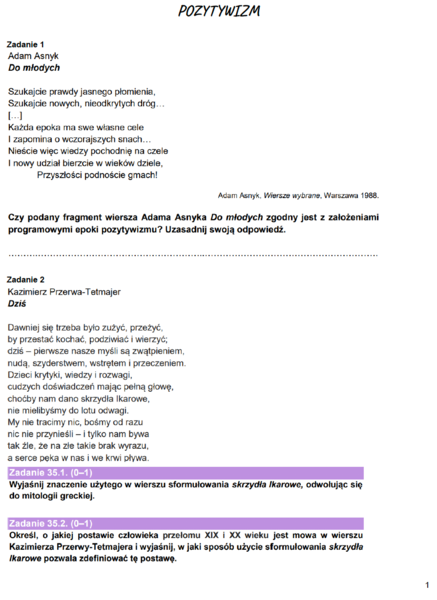 Zadania maturalne z j.polskiego - Test historyczno-literacki