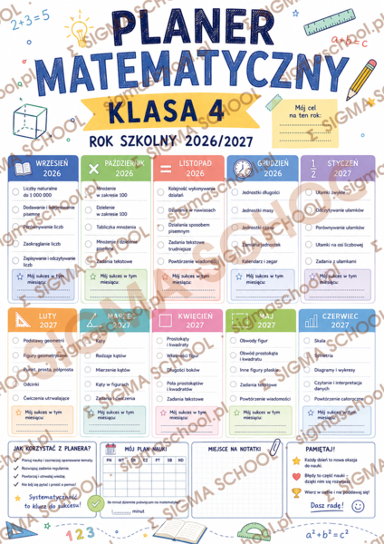 Planer matematyczny – klasa 4 (rok szkolny 2026/2027)