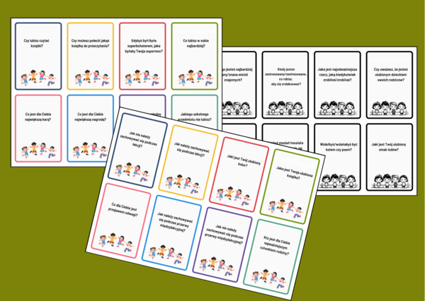 POWRÓT DO SZKOŁY - Zabawa integracyjna - 72 PYTANIA INTEGRACYJNE - integracja - fiszki - kl. 4-8