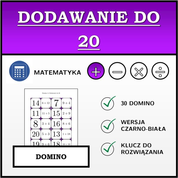 Domino - Dodawanie do 20 | matematyka | za darmo