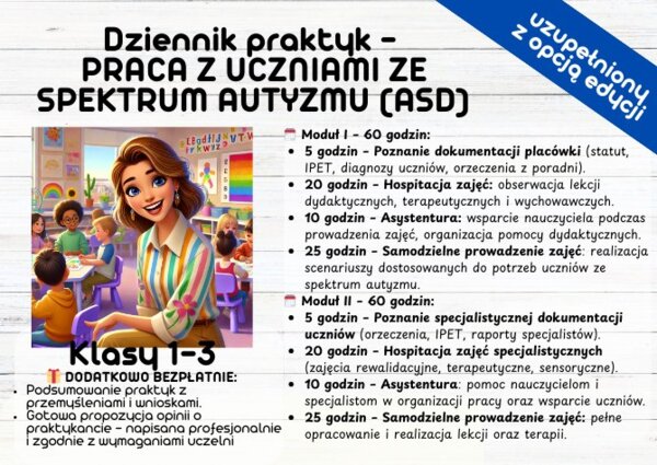 DZIENNIK PRAKTYK UZUPEŁNIONY– PRACA Z UCZNIAMI ZE SPEKTRUM AUTYZMU (ASD) W KLASACH 1-3
