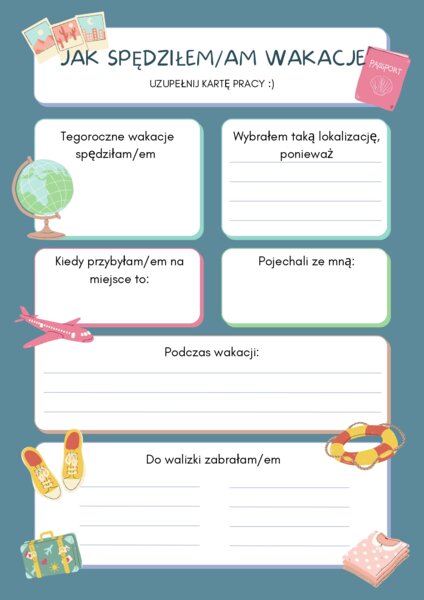 KARTA ZADAŃ 16 - JAK SPĘDZIŁEM/AM WAKACJE