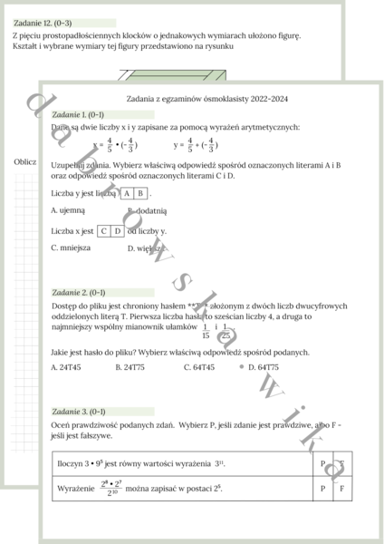 Zestaw zadań matematycznych z egzaminów ósmoklasisty