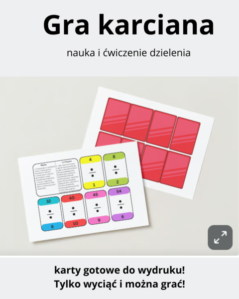 Gra karciana "WOJNA" - dzielenie w zakresie 100.