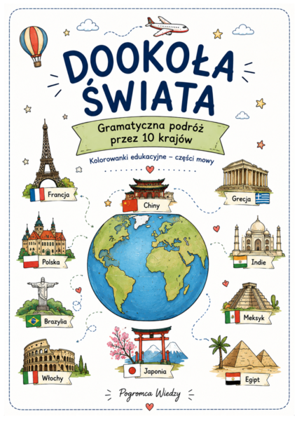 Dookoła świata – części mowy | Pakiet 10 kart pracy z kluczami odpowiedzi