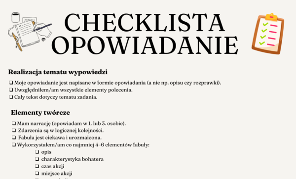 Checklista - opowiadanie twórcze