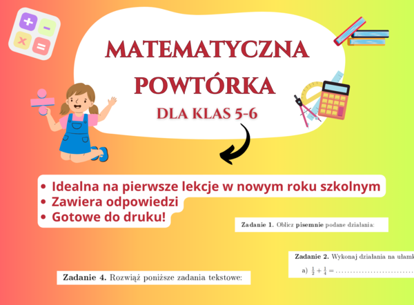 Powtórka z matematyki – klasa 5 i 6 | Nowy rok szkolny | Karta pracy z odpowiedziami | Matematyka