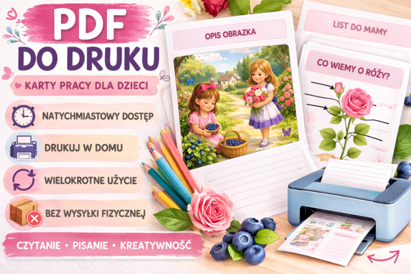 Róża i Jagoda – karty pracy dla dzieci | Czytanie, pisanie i prace plastyczne