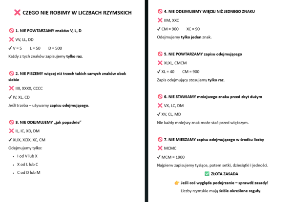 ❌ „CZEGO NIE ROBIMY W LICZBACH RZYMSKICH?” + „DLACZEGO TO BŁĄD?”