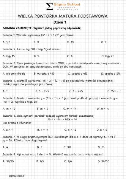 Matematyka: Wielka Powtórka do Matury Podstawowej – 14 Dni (NPP 2023)