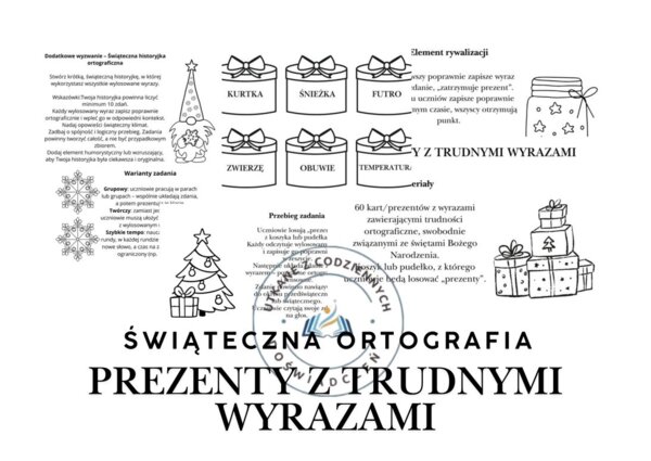 Prezenty z trudnymi wyrazami. Świąteczna ortografia.