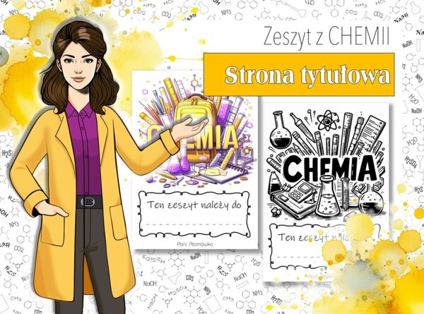 Chemia. Klasa 7,8. Strona tytułowa. Pierwsza strona. Okładka. Zeszyt z chemii.