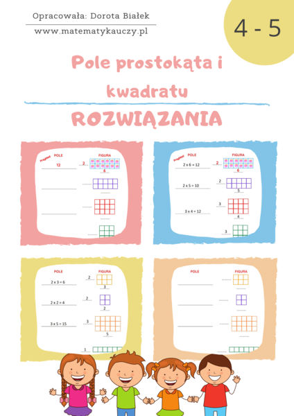 Pole prostokąta i kwadratu / KARTY PRACY kl.4 - kl.5 PDF + ROZWIĄZANIA