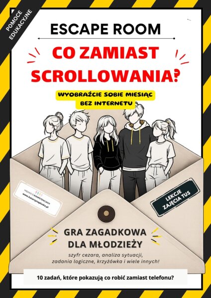 Escape room. Co zamiast scrollowania? Gra zagadkowa dla młodzieży o odkrywaniu aktywności bez telefonu