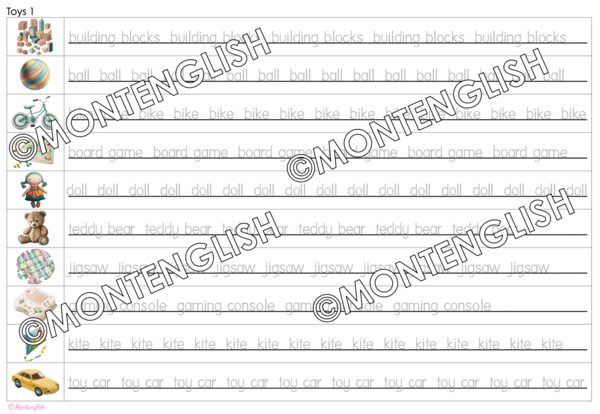 Nauka pisania po śladzie: Toys TRACING