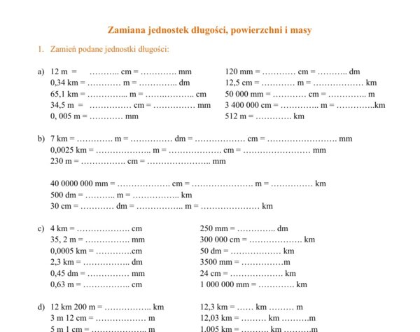 Zamiana jednostek długości, masy i powierzchni