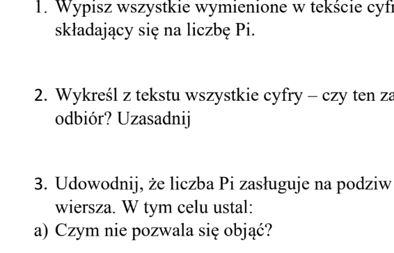 Karta pracy do wiersza Szymborskiej - "Podziwu godna liczba Pi"