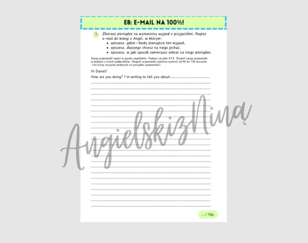 E8: E-MAIL na 100%! - karta pracy - pisanie e-maila - angielski - egzamin ósmoklasisty - za darmo - próbka - FREE