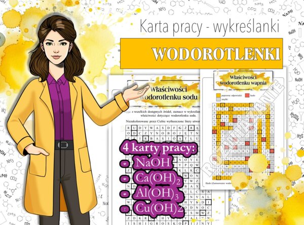 Klasa 8. Chemia. Wodorotlenki. Wykreślanki.