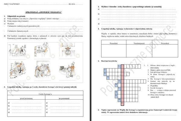 Sprawdzian po omówieniu lektury "Opowieść wigilijna"