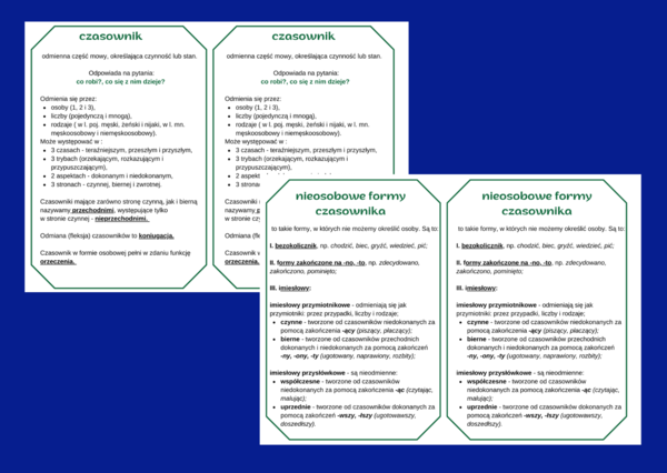CZASOWNIK i jego nieosobowe formy - IMIESŁOWY - części mowy - wklejka - wklejki - egzamin - powtórzenie
