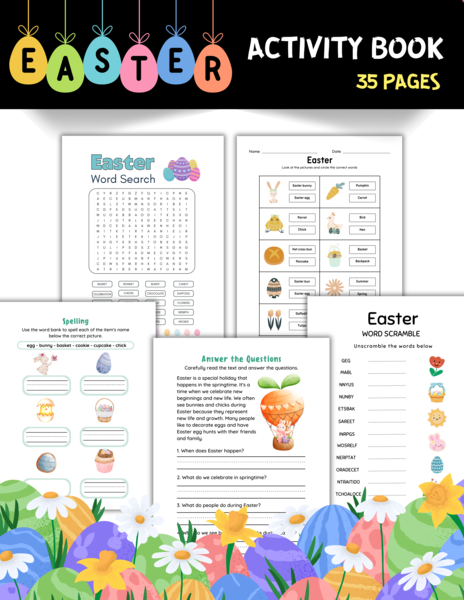Easter Activity Book - 35 stron PDF 🐣 Wielkanocny zestaw kart pracy w języku angielskim🐣🥰