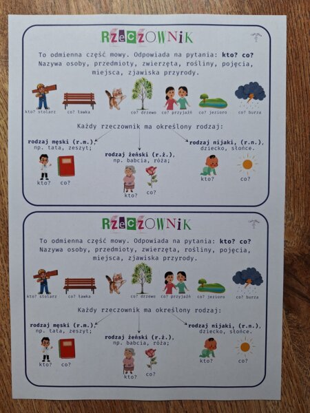 Rzeczownik - wklejka do zeszytu, notatka