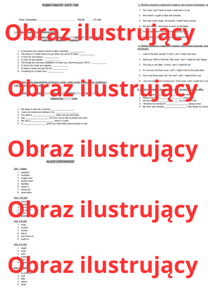 English Class B1 unit 6  test (sprawdzian / praca klasowa)