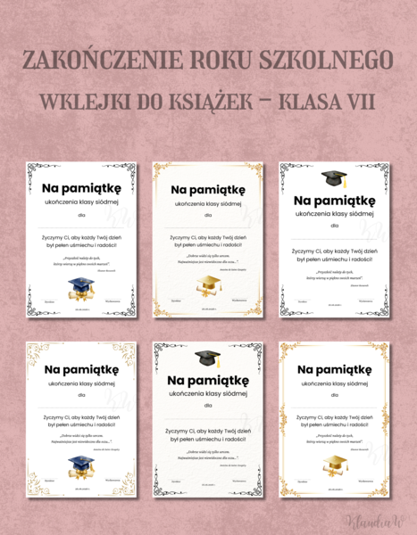 Wklejki do książek na zakończenie roku - klasa 7