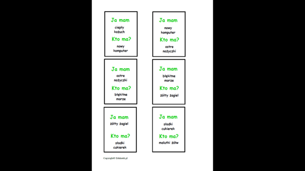 Zestaw kart typu kto ma, ja mam - gra ortograficzna