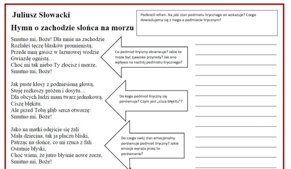 Juliusz Słowacki, "Hymn" - karta pracy