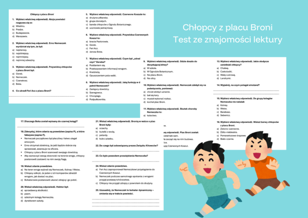 Chłopcy z placu Broni - test ze znajomości treści lektury