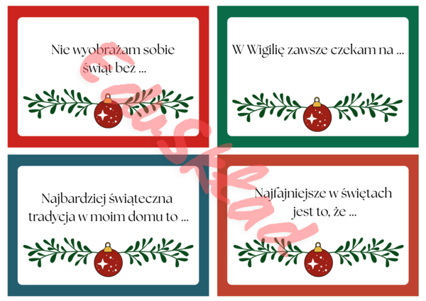 🎄 Gra na klasową Wigilię – 66 kart z niedokończonymi zdaniami