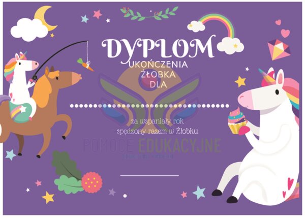 Dyplom ukończenia żłobka - jednorożec