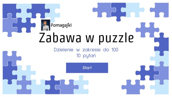 Interaktywna gra puzzle - dzielenie do 100 - 10 zadań