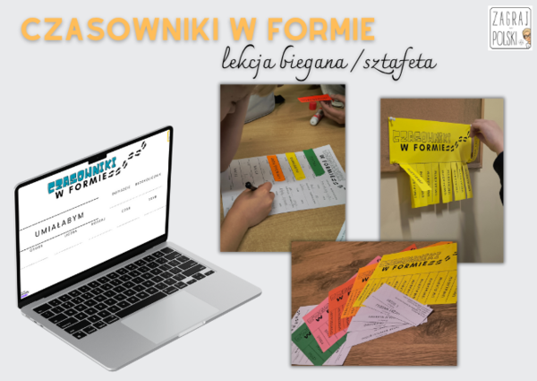 Czasowniki w formie - lekcja biegana (sztafeta) [formy osobowe i nieosobowe czasowników - ćwiczenia w ruchu]