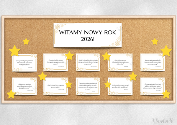Gazetka szkolna z cytatami – „Witamy Nowy Rok 2026!”