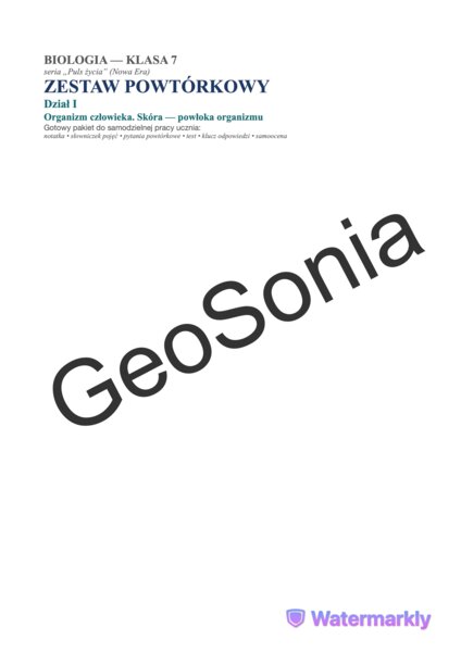 Gotowy Pakiet Powtórkowy: Organizm człowieka. Skóra – powłoka organizmu (Klasa 7)
