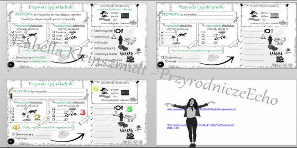 Kompletny zestaw na jedną lekcję „Przyroda i jej składniki” – sketchnotka + karty pracy w power point + gratisowy link do prezentacji multimedialnej niekomercyjnej + gratisowy link do lekcji multimedialnej niekomercyjnej również wykonanej w genial.ly do 