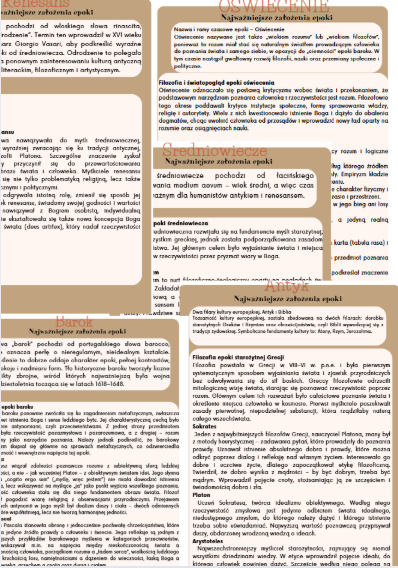 Opracowanie epok- Starożytność, Średniowiecze, Barok, Renesans, Oświecenie