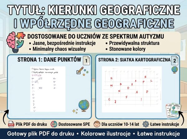 Karta pracy - współrzędne geograficzne - kl. 4-8 SP