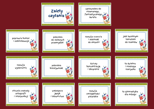 ZALETY CZYTANIA KSIĄŻEK – gazetka – biblioteka – świetlica – język polski – 14 stron – wersja 6