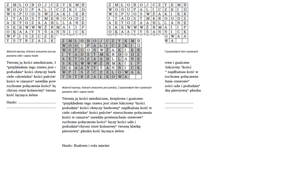 Wprowadzenie do tematu Budowa i rola mięśni- wykreślanka dla kl. 7