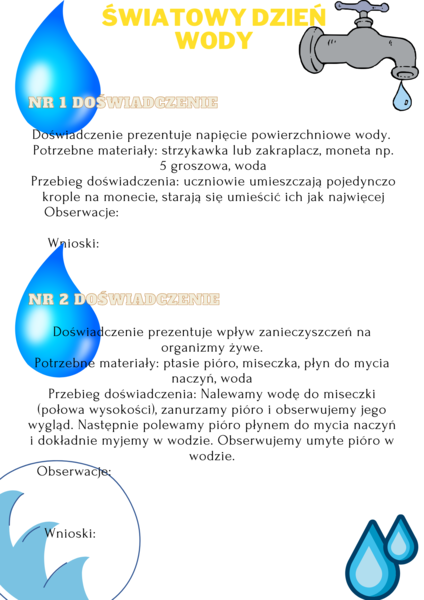 Karta pracy doświadczenia Światowy Dzień Ziemi, Światowy Dzień Wody