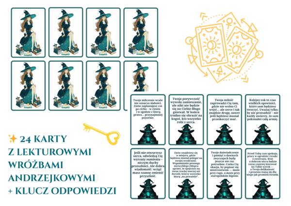 Lekturowe wróżby andrzejkowe - 24 karty + klucz odpowiedzi