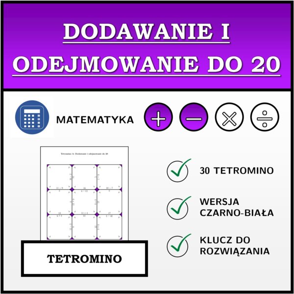 Tetromino - Dodawanie i odejmowanie do 20 | matematyka