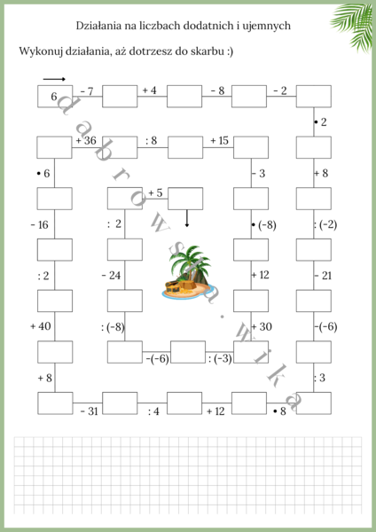 Działania na liczbach dodatnich i ujemnych - wyspa skarbów