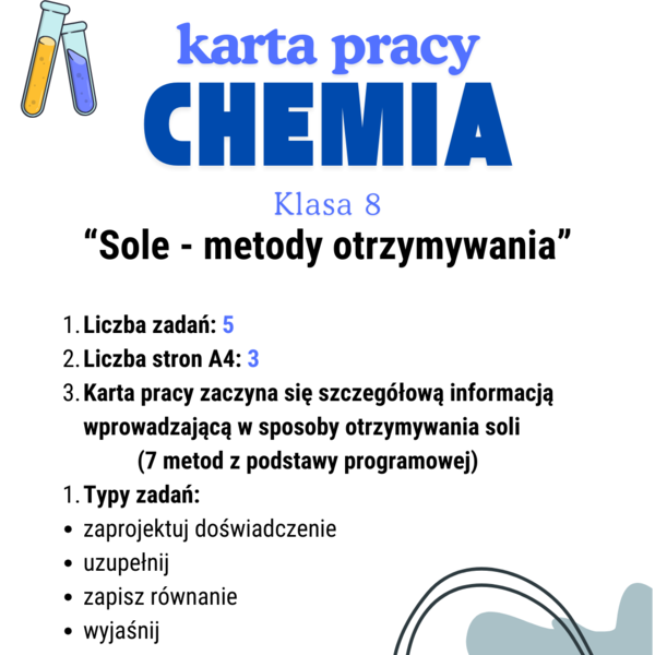 Chemia. Klasa 8. Karta pracy. Sole - metody otrzymywania.