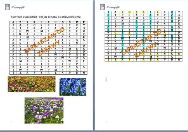???Wiosenne kwiaty - wykreślanka